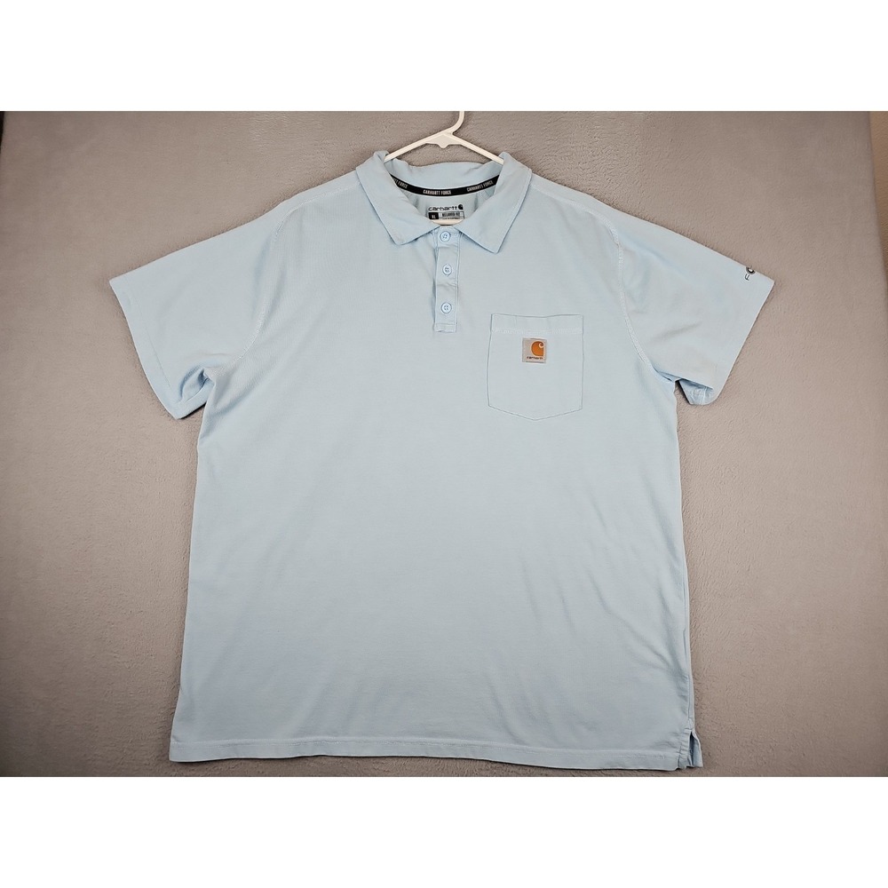 Carhartt Force Polo Shirt Men's XL Light Blue Relaxed Fit Pocket Short Sleeve